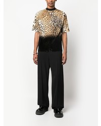 beige T-Shirt mit einem Rundhalsausschnitt mit Leopardenmuster von Roberto Cavalli