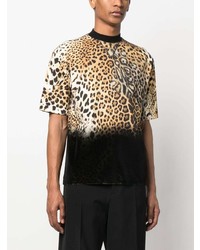 beige T-Shirt mit einem Rundhalsausschnitt mit Leopardenmuster von Roberto Cavalli