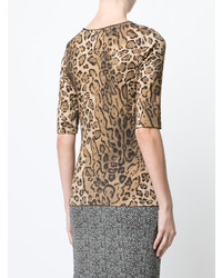 beige T-Shirt mit einem Rundhalsausschnitt mit Leopardenmuster von Marc Cain