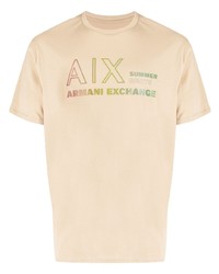 beige T-Shirt mit einem Rundhalsausschnitt von Armani Exchange