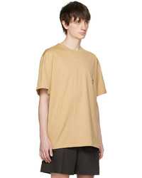 beige T-Shirt mit einem Rundhalsausschnitt von Wooyoungmi