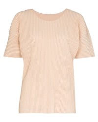 beige T-Shirt mit einem Rundhalsausschnitt von Homme Plissé Issey Miyake