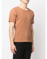 beige T-Shirt mit einem Rundhalsausschnitt von Homme Plissé Issey Miyake