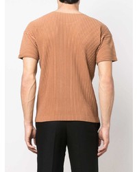 beige T-Shirt mit einem Rundhalsausschnitt von Homme Plissé Issey Miyake