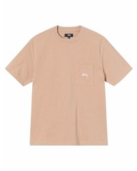 beige T-Shirt mit einem Rundhalsausschnitt von Stussy