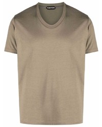 beige T-Shirt mit einem Rundhalsausschnitt von Tom Ford