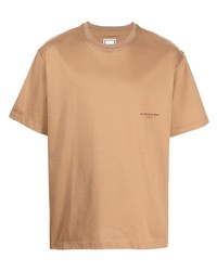 beige T-Shirt mit einem Rundhalsausschnitt von Wooyoungmi