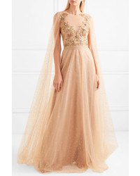 beige Tüll Ballkleid von Marchesa Notte