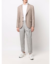 beige vertikal gestreiftes Leinen Sakko von Brunello Cucinelli