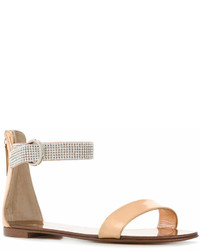 beige verzierte flache Sandalen aus Leder von Giuseppe Zanotti Design