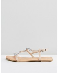 beige verzierte flache Sandalen von Asos