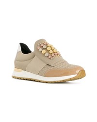 beige verzierte Leder niedrige Sneakers von Baldinini