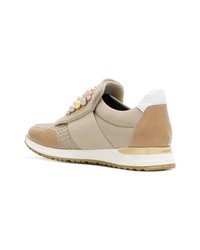 beige verzierte Leder niedrige Sneakers von Baldinini