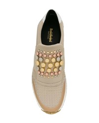 beige verzierte Leder niedrige Sneakers von Baldinini