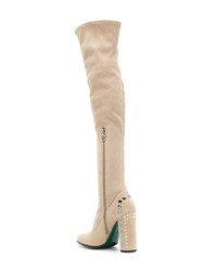 beige verzierte Overknee Stiefel aus Wildleder von Fabi