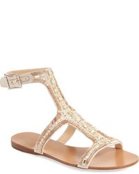 beige verzierte Satinsandalen