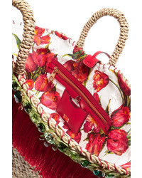 beige verzierte Shopper Tasche aus Stroh von Dolce & Gabbana