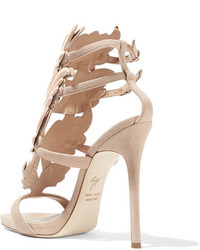 beige verzierte Wildledersandalen von Giuseppe Zanotti