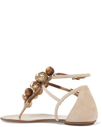 beige verzierte Wildledersandalen von Aquazzura