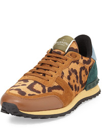 beige Wildleder niedrige Sneakers mit Leopardenmuster