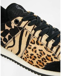 beige Wildleder niedrige Sneakers mit Leopardenmuster von Religion
