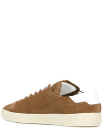 beige Wildleder niedrige Sneakers von Saint Laurent