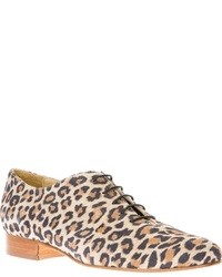 beige Wildleder Oxford Schuhe mit Leopardenmuster
