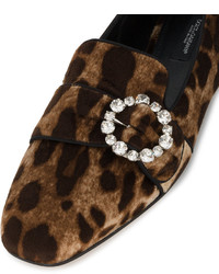 beige Wildleder Slipper mit Leopardenmuster von Dolce & Gabbana