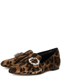 beige Wildleder Slipper mit Leopardenmuster von Dolce & Gabbana