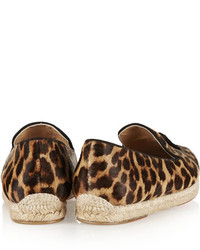 beige Wildleder Slipper mit Quasten mit Leopardenmuster von Christian Louboutin