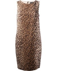 beige Wolletuikleid mit Leopardenmuster von Dolce & Gabbana
