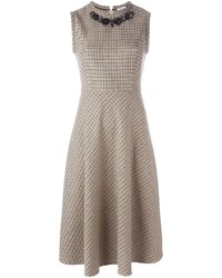 beige Wollkleid mit Schottenmuster