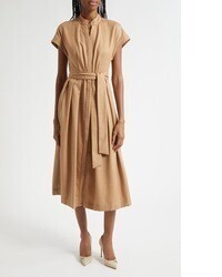beige Wollmidikleid