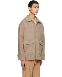 beige Wollshirtjacke mit Fischgrätenmuster von mfpen