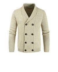beige zweireihige Strickjacke