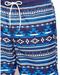 blaue Badeshorts mit geometrischem Muster von Asos