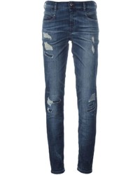 blaue enge Jeans aus Baumwolle mit Destroyed-Effekten von Diesel