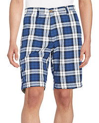 blaue Baumwollshorts mit Schottenmuster