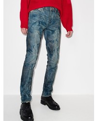 blaue bedruckte enge Jeans von purple brand