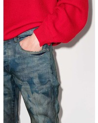 blaue bedruckte enge Jeans von purple brand