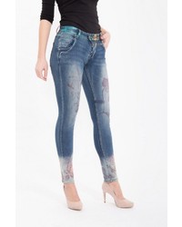 blaue bedruckte enge Jeans von BLUE MONKEY