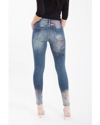 blaue bedruckte enge Jeans von BLUE MONKEY