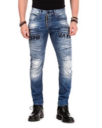 blaue bedruckte enge Jeans von Cipo & Baxx