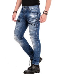 blaue bedruckte enge Jeans von Cipo & Baxx