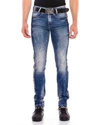 blaue bedruckte enge Jeans von Cipo & Baxx