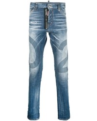 blaue bedruckte enge Jeans von DSQUARED2