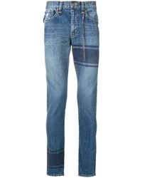 blaue bedruckte enge Jeans von Mastermind World