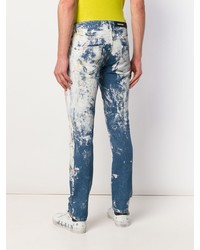blaue bedruckte enge Jeans von Philipp Plein