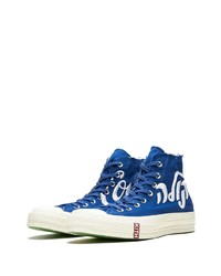 blaue bedruckte hohe Sneakers aus Segeltuch von Converse