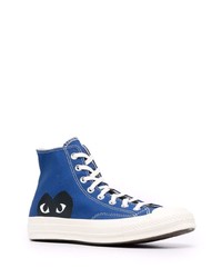 blaue bedruckte hohe Sneakers aus Segeltuch von COMME DES GARÇONS PLAY X CONVERSE